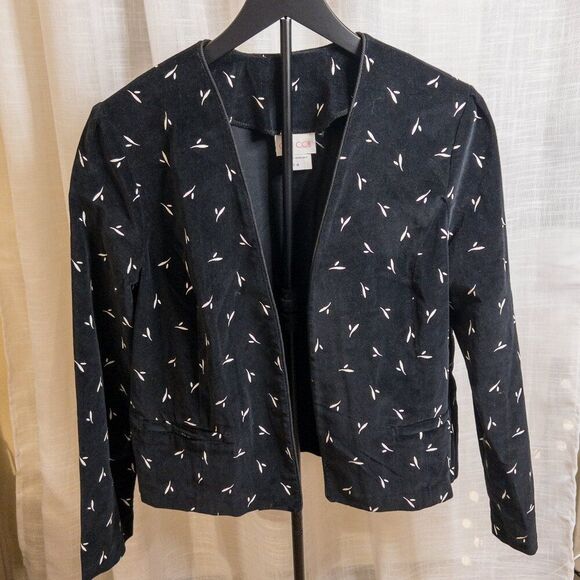 Vintage 90s Cos Cob Black Velveteen Abstract Print Blazer | Size 14 Made in USA - Picture 2 of 8